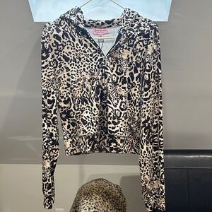 Juicy Couture Beige and Black Leopard Zip Hoodie